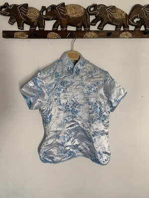 Cheongsam satin blouse turquoise size M like new