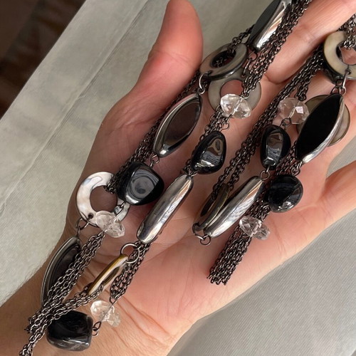 Italian necklace with MOP and black agate, length 60 cm, new