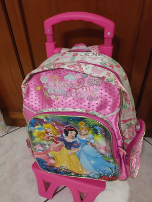 School bag with wheels and peaches new