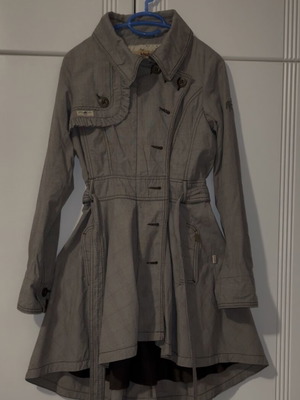 Khujo trench coat like new, vintage style, small, white and gray