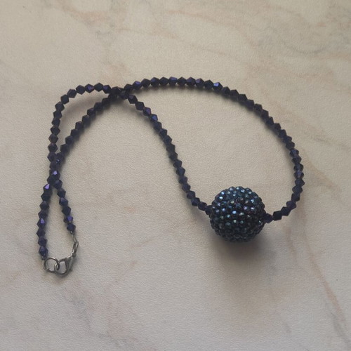 Handmade necklace with iridescent beads and Disco Ball centerpiece like new
