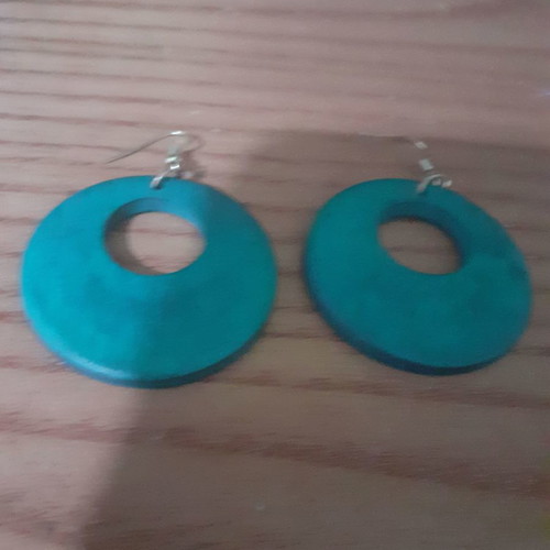 Wooden hoop earrings in blue color new