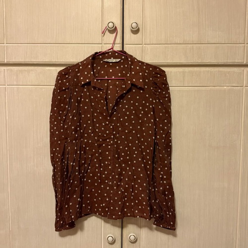 Stradivarius polka dot shirt, brown and white, size S