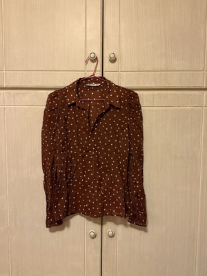 Stradivarius polka dot shirt, brown and white, size S