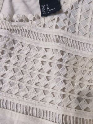 H&M blouse used, long-sleeve with embroidery, beige, size M