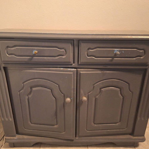 Console used wooden gray with 2 drawers and 3 shelves