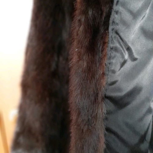Mink fur coat used, midi length brown-honey, size M