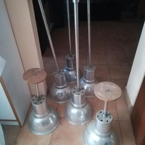 Professional pendant lamps used, set of 6, stainless steel