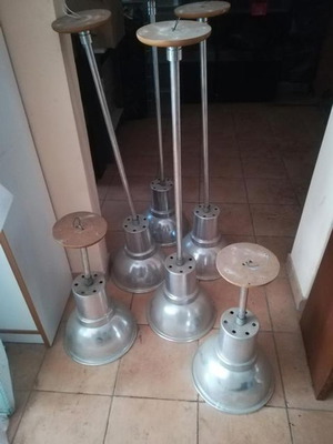 Professional pendant lamps used, set of 6, stainless steel