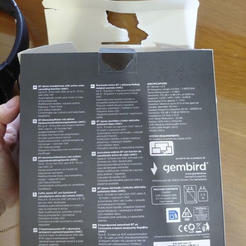 Gembird GMB Audio BHP-ANC-01 wireless headphones like new