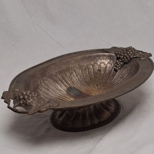 Vintage Silver Plate Fruit Bowl with Grape Decoration, 1950s, Like New