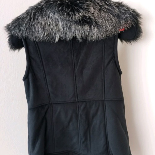 Black suede vest with eco gray black fur like new