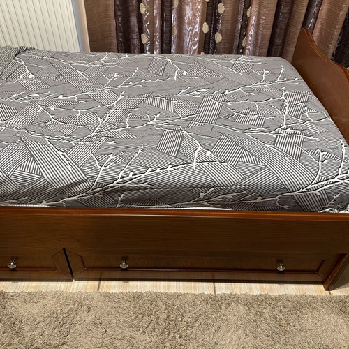 Handmade MDF walnut veneer bed like new with mattress and drawers