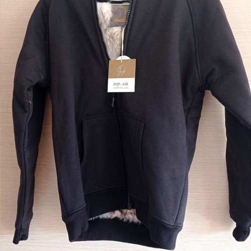 Black jacket with hood and synthetic fur lining medium new