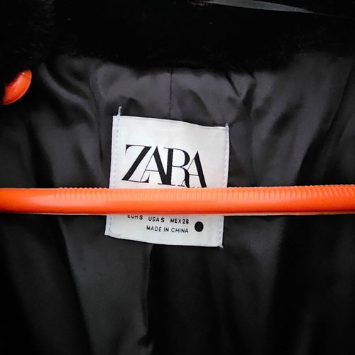 Zara long black eco fur coat like new, size S
