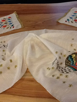 Vintage table runners set of three like new, handmade embroidery and lace