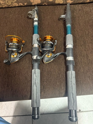 Fishing rods 4 meters with reels new, set of 2 pieces