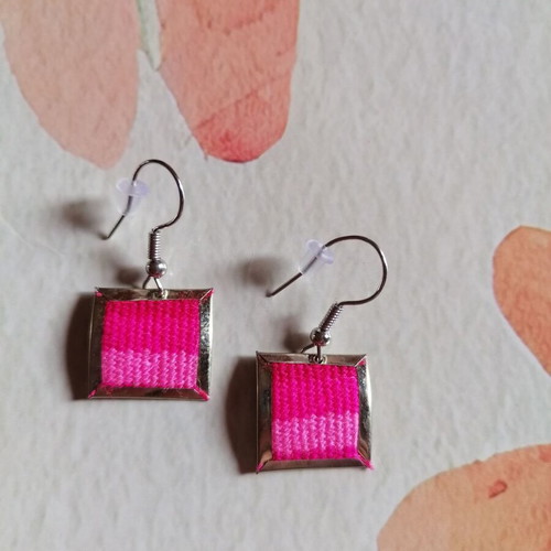 Handmade earrings with alpaca metal and colorful woven wool, new