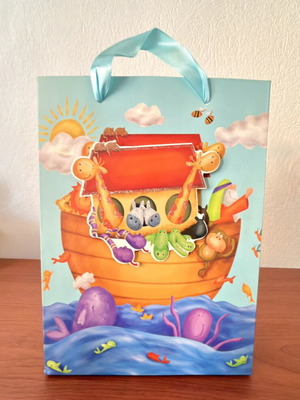 Noah's Ark gift bag with satin ribbon handle