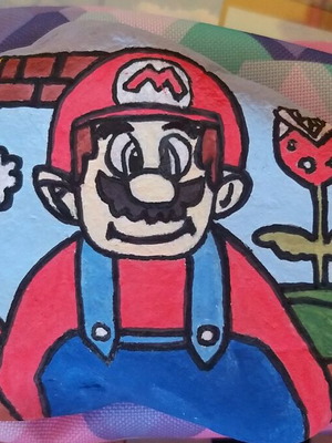 Διακοσμητική πέτρα με τον Super Mario ζωγραφισμένη με τέμπερες καινούργια