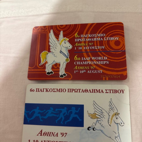 IAAF World Championships Athens '97 phone cards used, set of 2