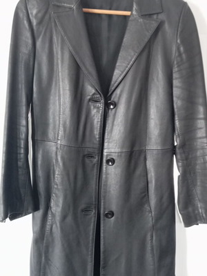 Women's leather long jacket used, size S, black