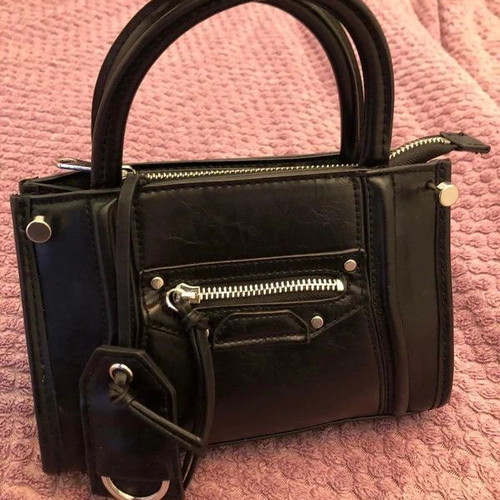 H&M mini black leather handbag new with rock details