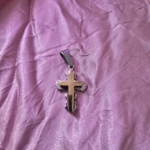 Bicolor Byzantine Steel Cross Pendant used, gold and silver