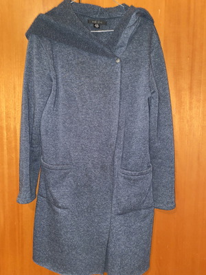 Дамско флийс яке употребявано, дълга жилетка с качулка синьо сиво