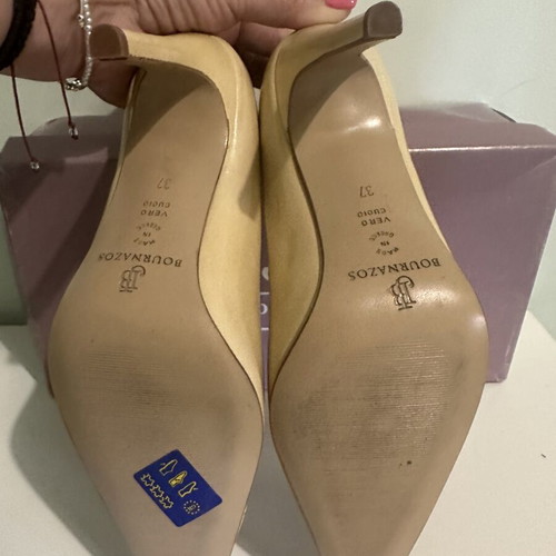 J. Bournazos Leather Pumps Nude with Buckle New