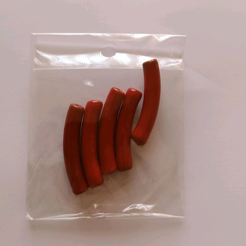 Curved cylinder for jewelry making, new, pack of 5, red enamel