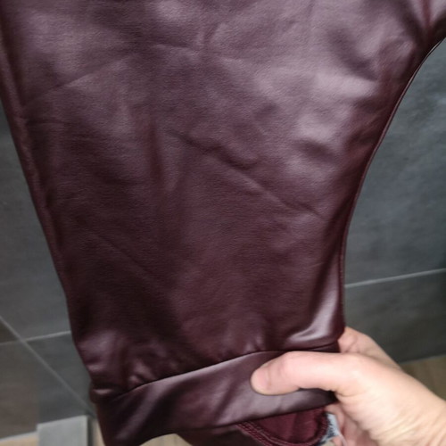 Eco Leather Leggings and Textured Knit Polo Set, New, Size S, Bordeaux