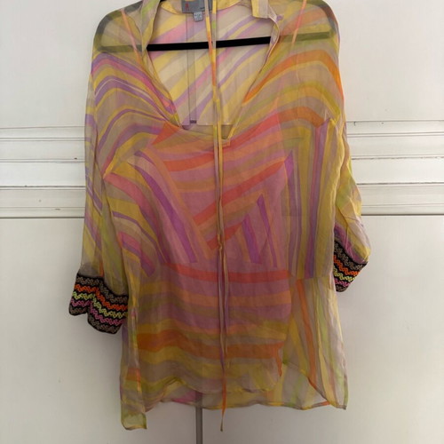 Missoni blouse sheer with inner top and cloth belt like new, pink multicolor