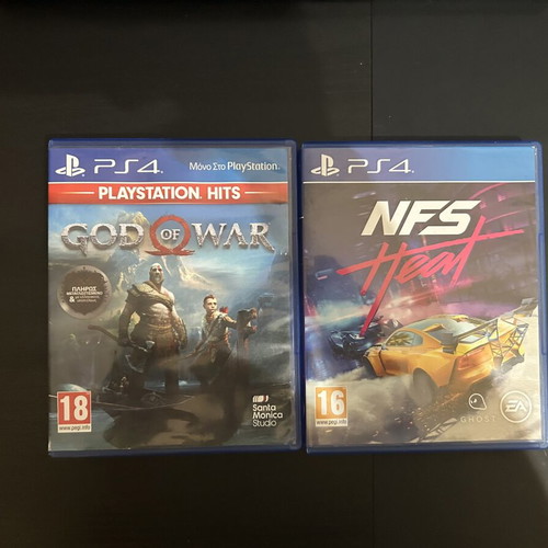 God of War PS4 game with cracked case and Need for Speed Heat