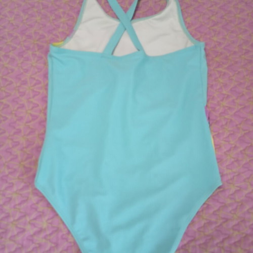 Girls' one-piece swimsuit turquoise with glitter and crossed back, like new, Angels