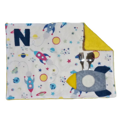 Children's handmade placemat with space theme made to order
