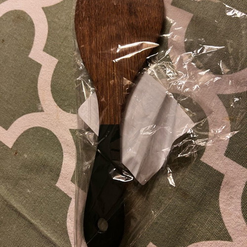 Wooden spoon and spatula new with green handle