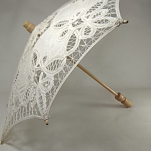 Vintage bridal umbrella used, white Battenberg lace parasol