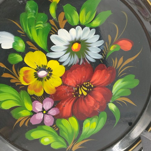 Vintage Russian metal tray from USSR, hand-painted, used