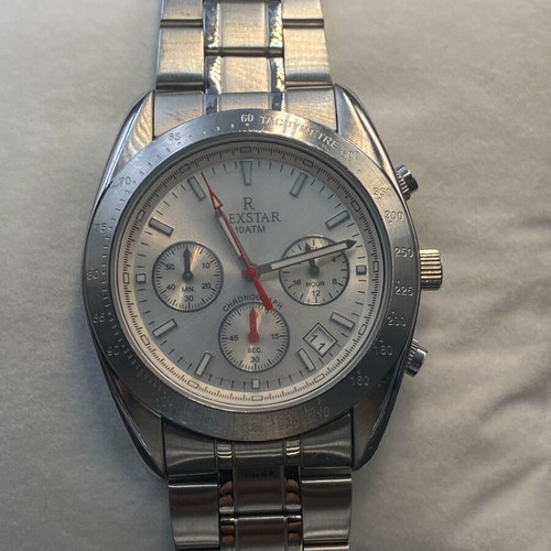 Rexstar chronograph watch 41mm like new, silver and red