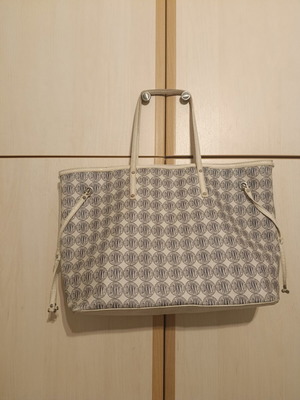 DKNY shoulder bag used, large beige with logo pattern