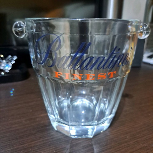 Ballantine's glass ice bucket like new with embossed designs