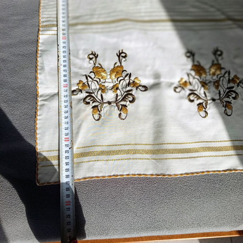 Vintage runner with gold embroidered motifs and gold stripes 87x44 cm