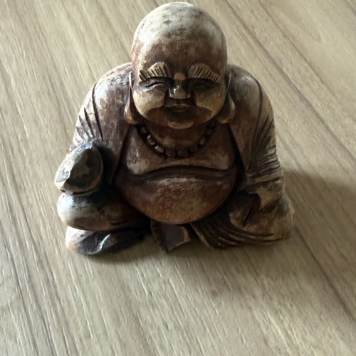 Ξύλινος Laughing Buddha διακοσμητικός Feng Shui, χειροποίητος