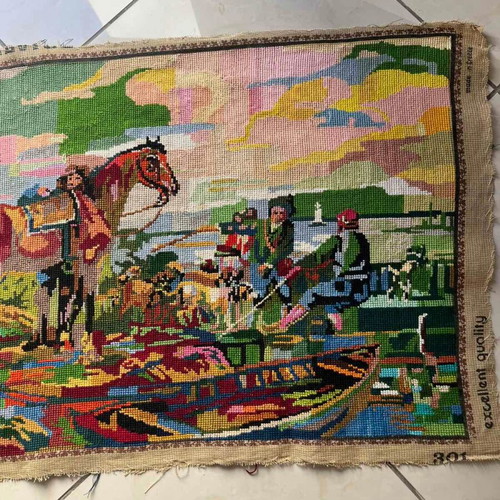 Handmade textile painting used, dimensions 1.06x0.47 m
