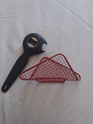 Tupperware bottle opener with metal napkin holder gift, like new