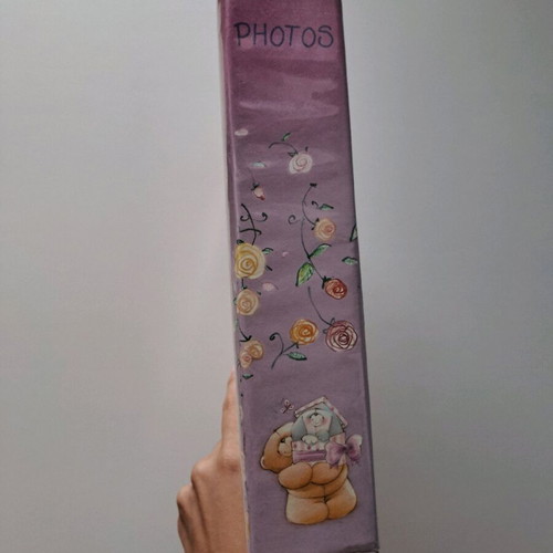 Forever Friends photo album like new, lilac with teddy bear design