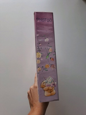 Forever Friends photo album like new, lilac with teddy bear design