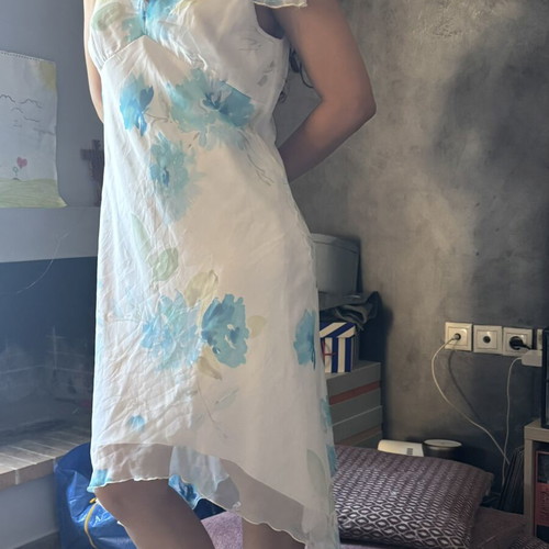 Real Y2K Floral Dress Like New, Asymmetrical Blue and White
