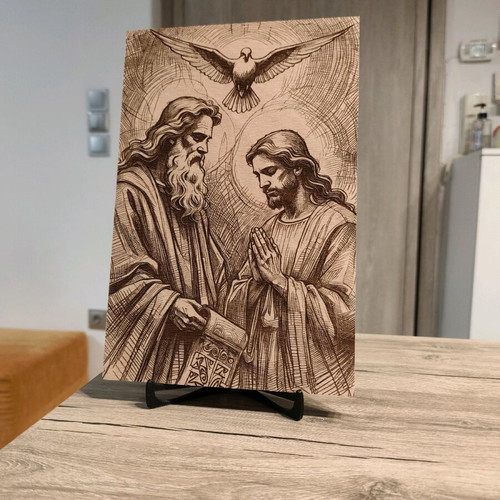 Engraved icon The Holy Trinity new with stand